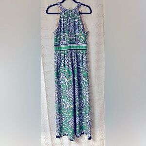Jessica Howard Green and Blue Halter Maxi Sundress floral